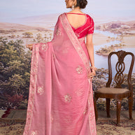 Pink embroidered chiffon saree party wear