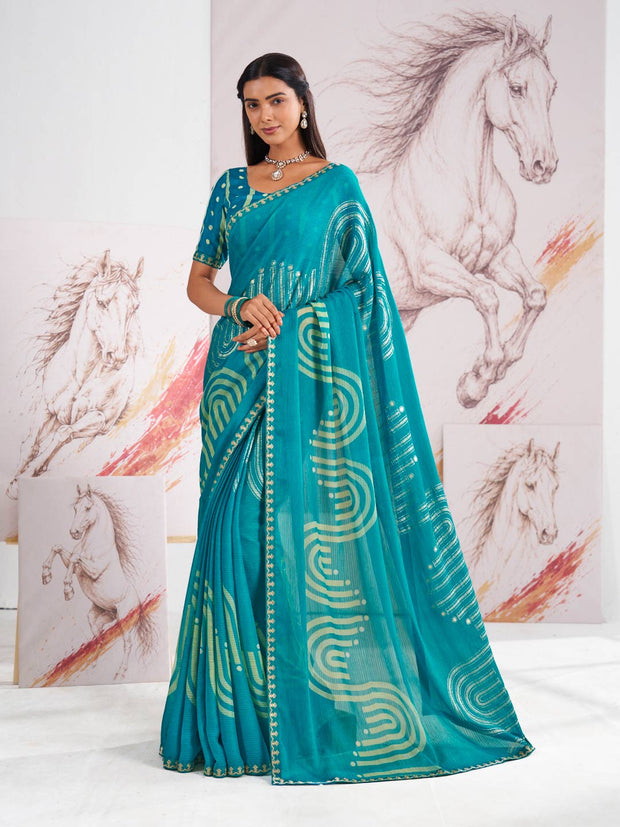 Laxmipati Murli Blue Chiffon Geometric Saree
