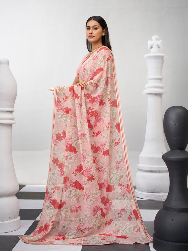 Pink floral saree lightweight georgette