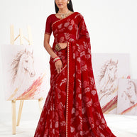 Laxmipati Murli Red Chiffon Floral Saree