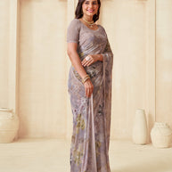 Brown floral saree lightweight georgette