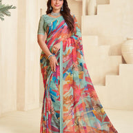 Teal floral saree lightweight wear