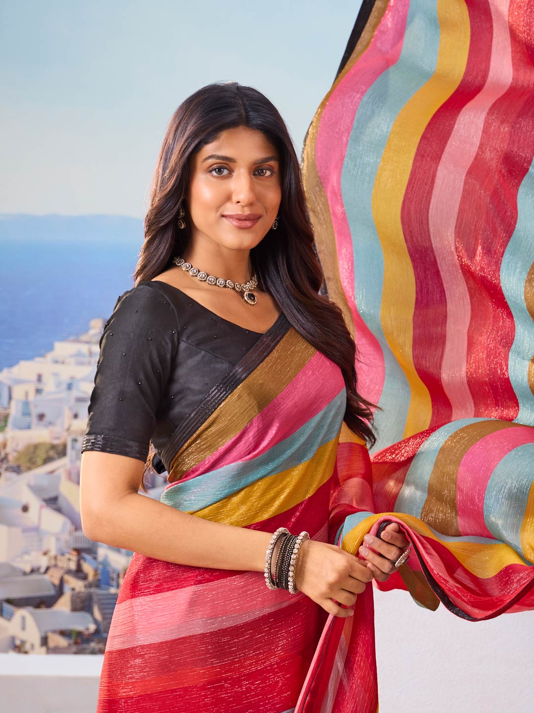 Modern printed saree look