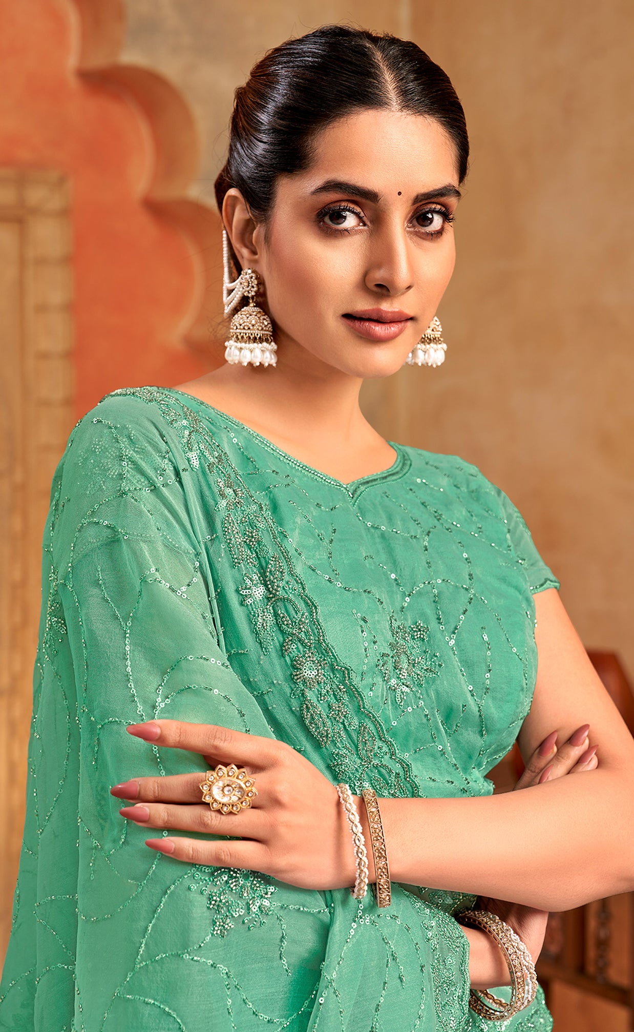 green saree for festive wear