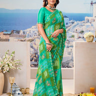 Elegant green printed saree