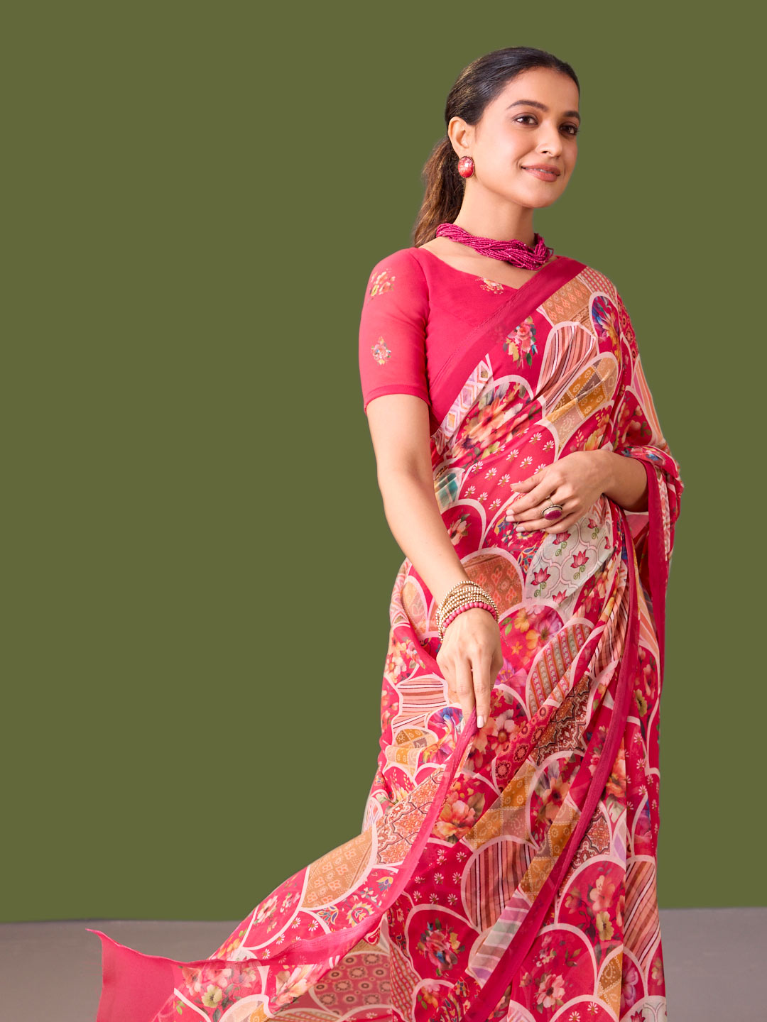 Laxmipati Dillagi Pink Georgette Floral Saree