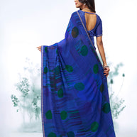 Blue geometric printed georgette saree festive wear
