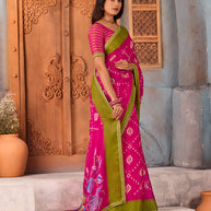 Pink bandhani printed chiffon saree festive wear