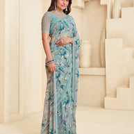 Grey floral saree lightweight style