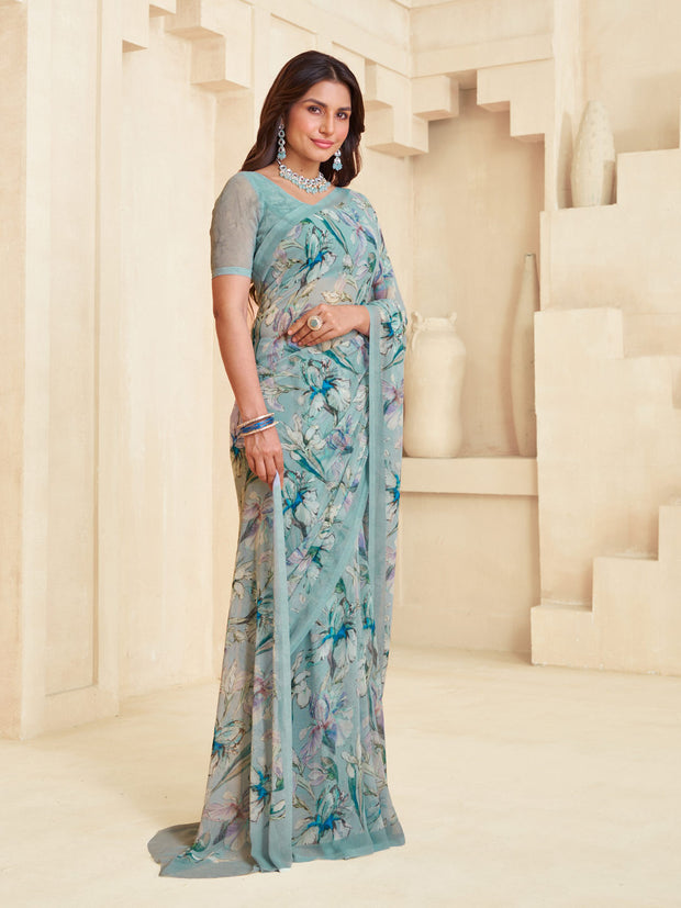 Grey floral saree lightweight style