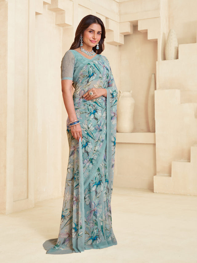 Grey floral saree lightweight style