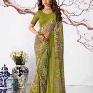 Green embellished georgette saree party wear