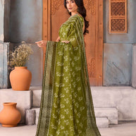 Green floral printed chiffon saree party wear