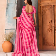 Pink striped sequin silk blend saree festive wear