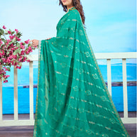 Green sequin embroidered chiffon saree party wear 