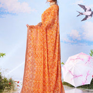 Orange embroidered silk saree wedding wear