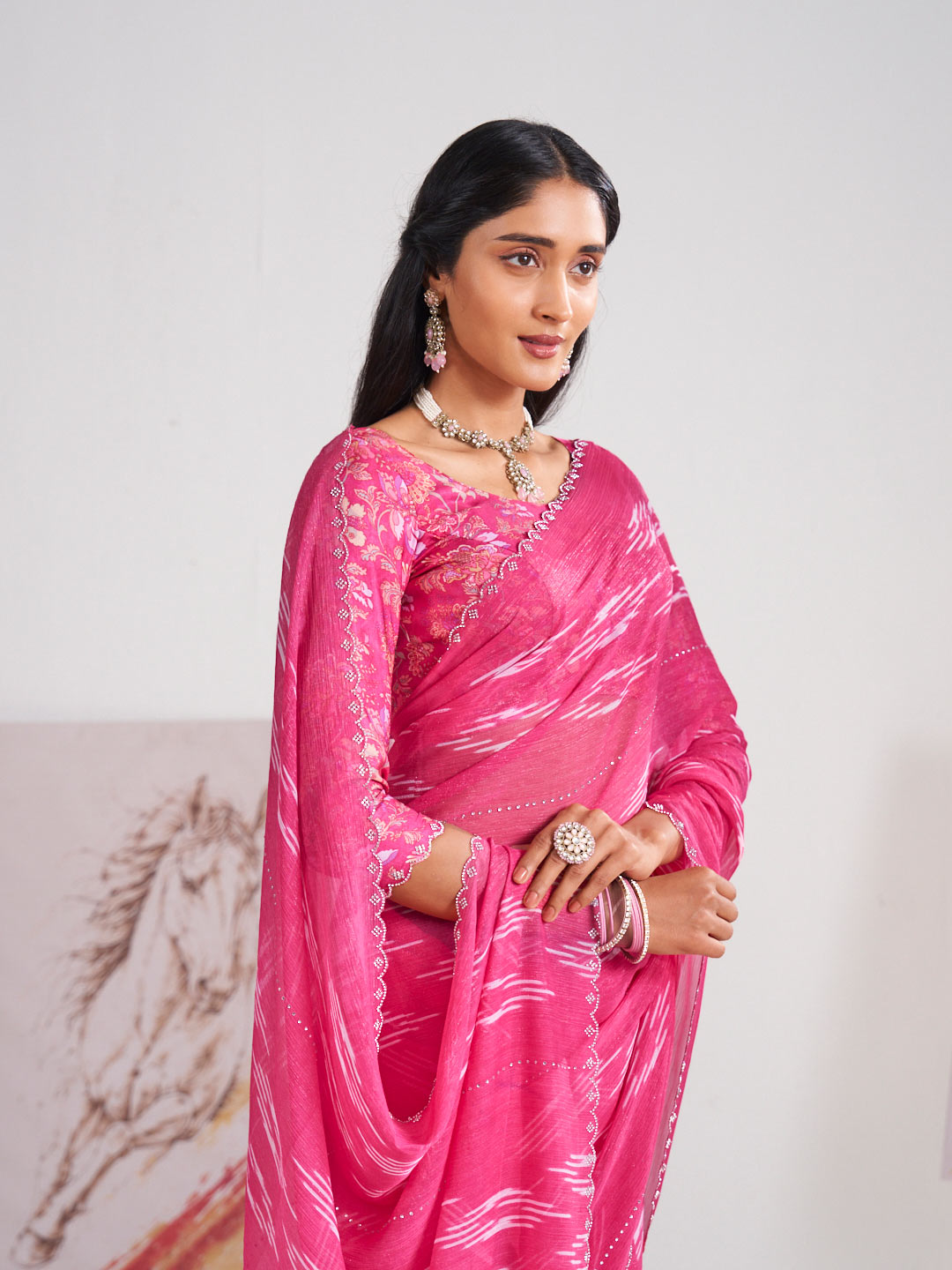 Laxmipati Murli Pink Chiffon Ikkat Saree