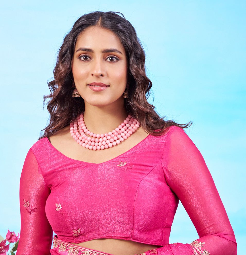 Laxmipati Navya Pink Chiffon Embroidered Saree