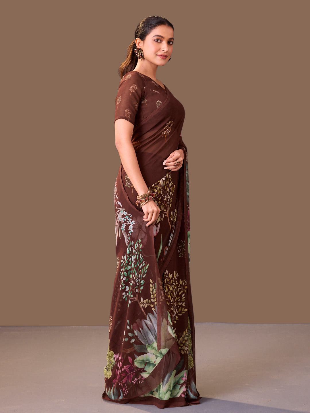 Laxmipati Dillagi Brown Georgette Floral Saree