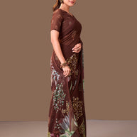 Laxmipati Dillagi Brown Georgette Floral Saree