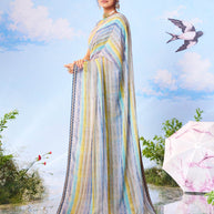 Blue printed georgette saree party wear 