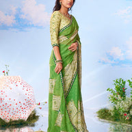 Green plain silk saree daily wear 