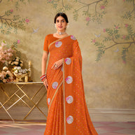 Orange embroidered chiffon saree party wear
