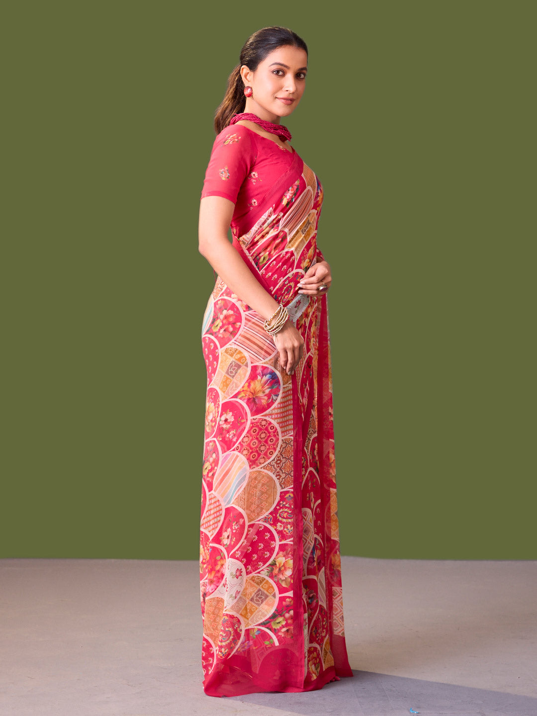 Laxmipati Dillagi Pink Georgette Floral Saree