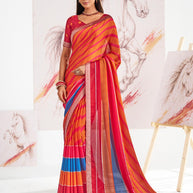 Laxmipati Murli Orange Silk Blend Geometric Saree