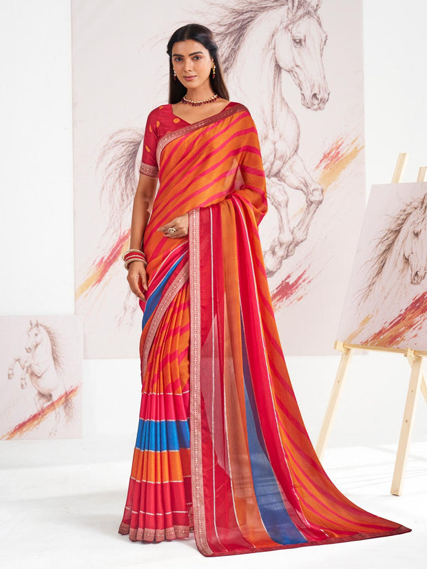 Laxmipati Murli Orange Silk Blend Geometric Saree