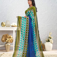 Blue geometric printed georgette saree festive wear