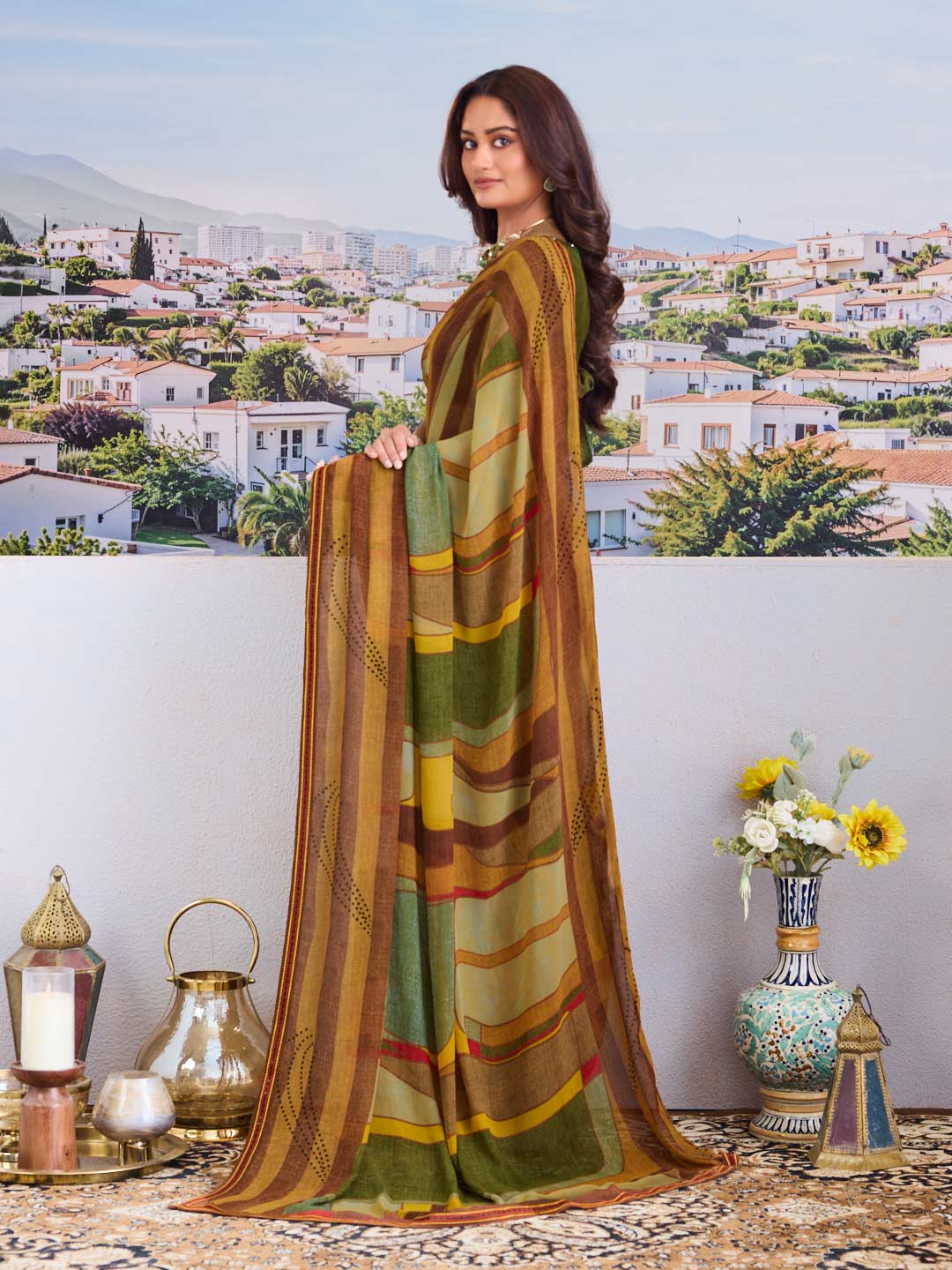 Stylish brown georgette saree