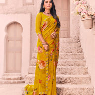 trendy mustard designer saree