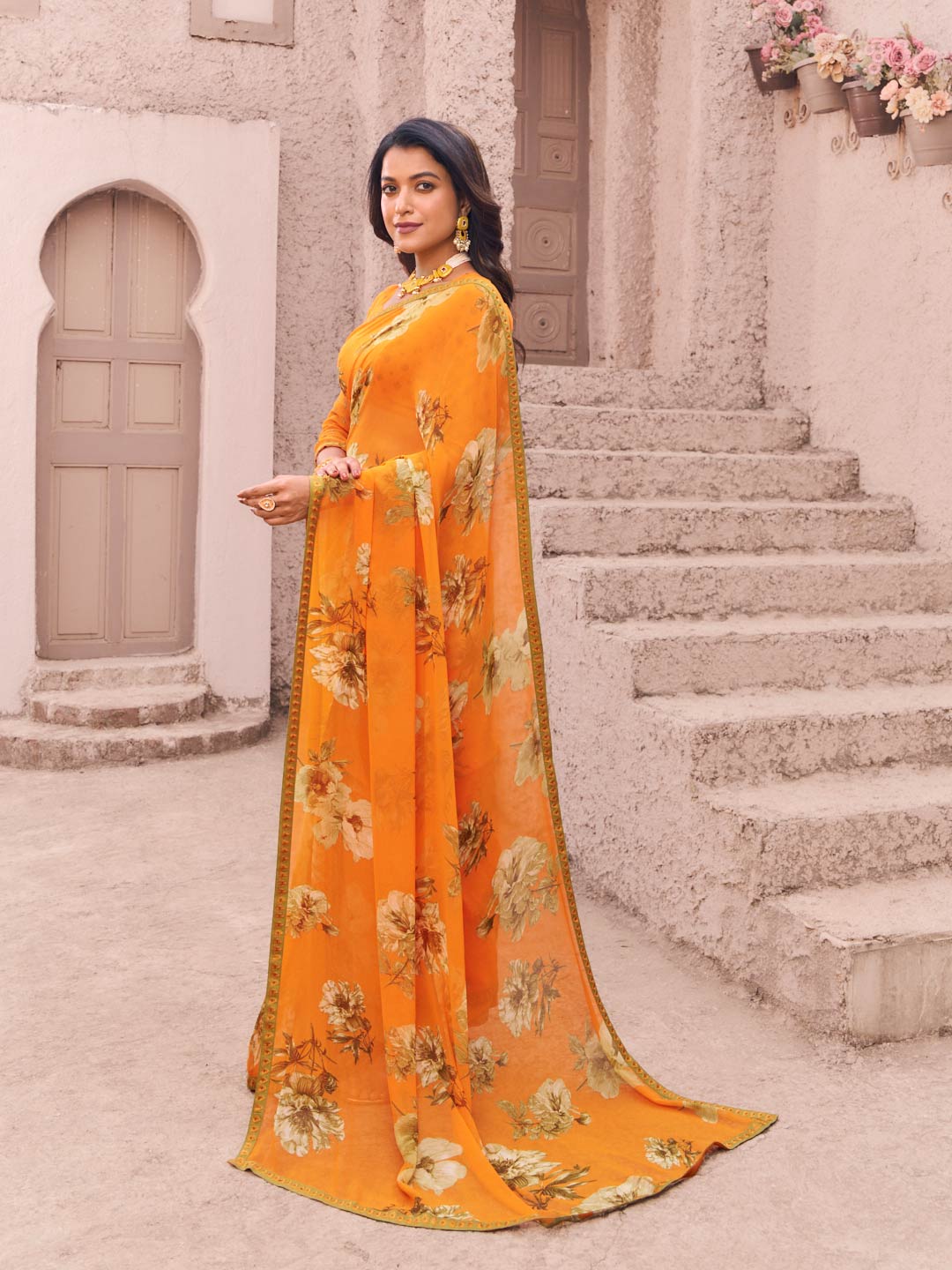 festive orange saree look