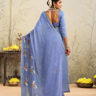 Blue embroidered chiffon saree party wear