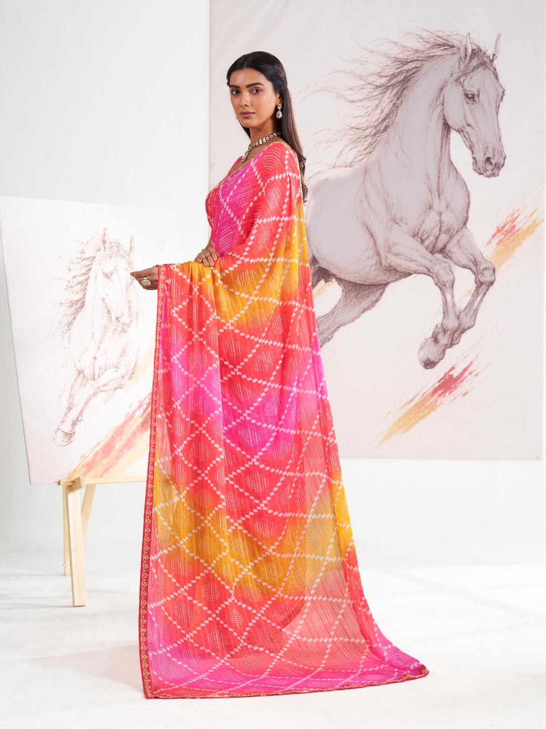 Laxmipati Murli Pink Chiffon Geometric Saree