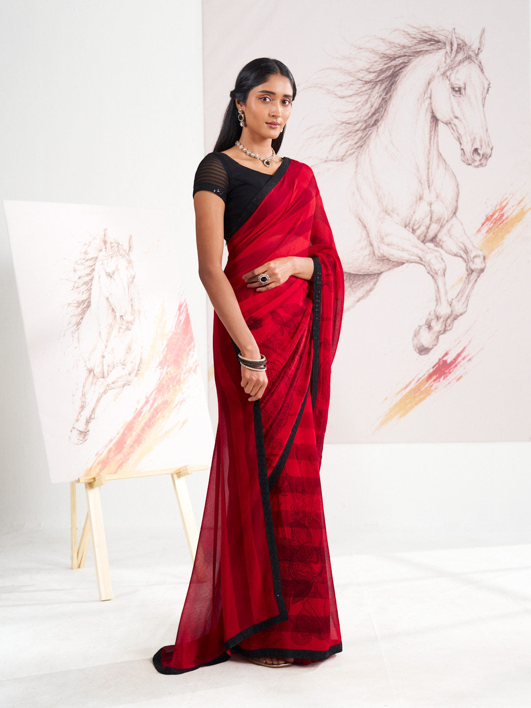 Laxmipati Murli Red Georgette Floral Saree