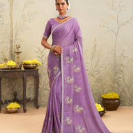 Purple embroidered chiffon saree party wear