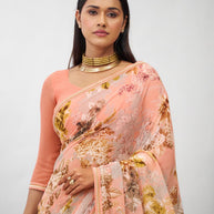 Orange floral georgette saree trendy look