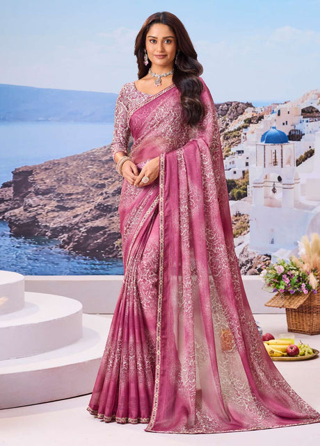 Purple floral chiffon saree