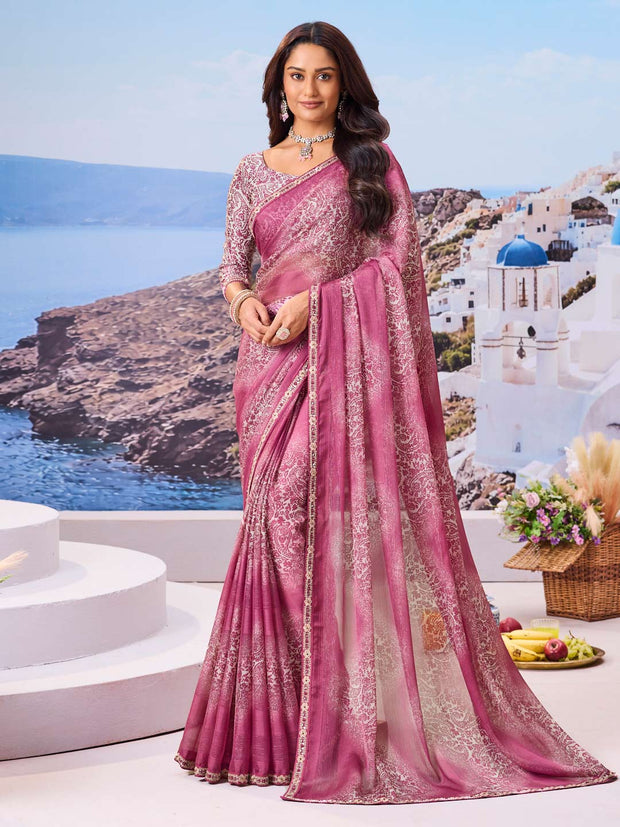 Purple floral chiffon saree