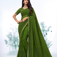 Green floral printed georgette saree daily wear