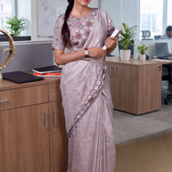 Purple geometric printed cotton blend saree corporate wear