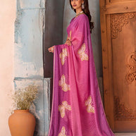 Purple butterfly printed chiffon saree casual wear