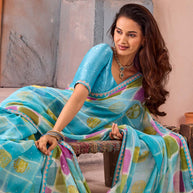 Blue tie-dye chiffon saree casual wear
