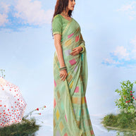 Green zari work silk saree wedding wear 