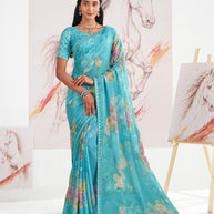 Laxmipati Murli Blue Chiffon Floral Saree