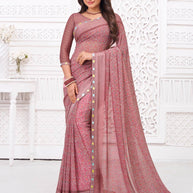 Brown georgette floral print saree