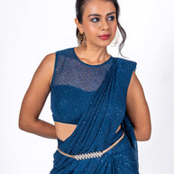 Blue sequin embroidered georgette saree casual wear