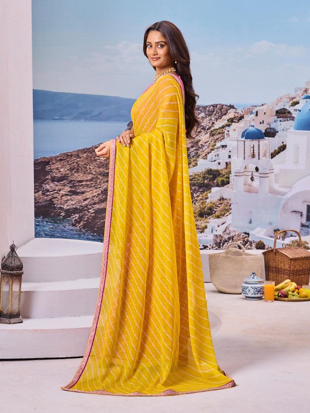 Trendy yellow saree casual wear